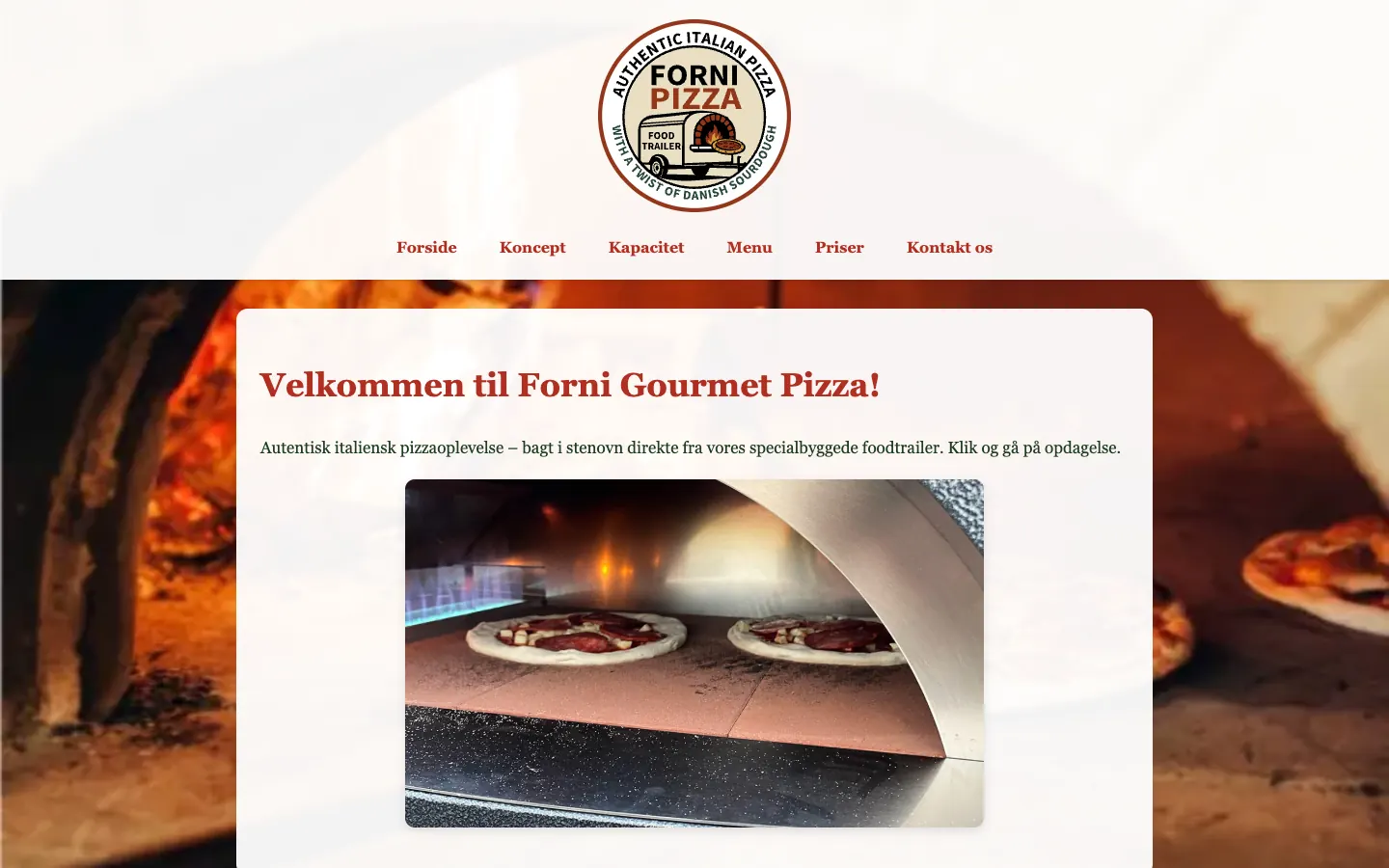 Screenshot of the Forni Pizza Food Trailer website