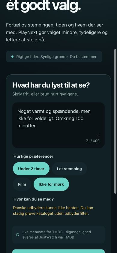 Mobile PlayNext preference request screen